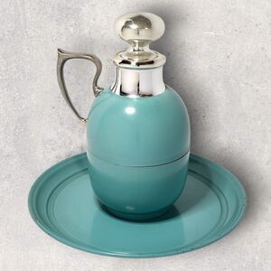 Manning Bowman ART DECO Thermos 416F Turquoise Blue & Glass Stopper W/ Tray VNTG